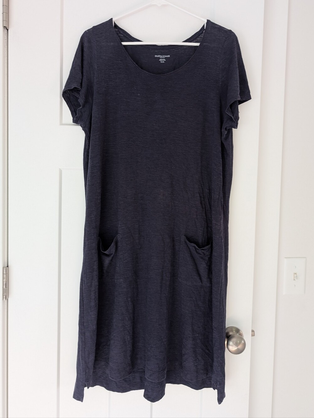 Eileen Fisher Navy Blue Shirt Dress Pockets Large Petite Hemp Organic Cotton